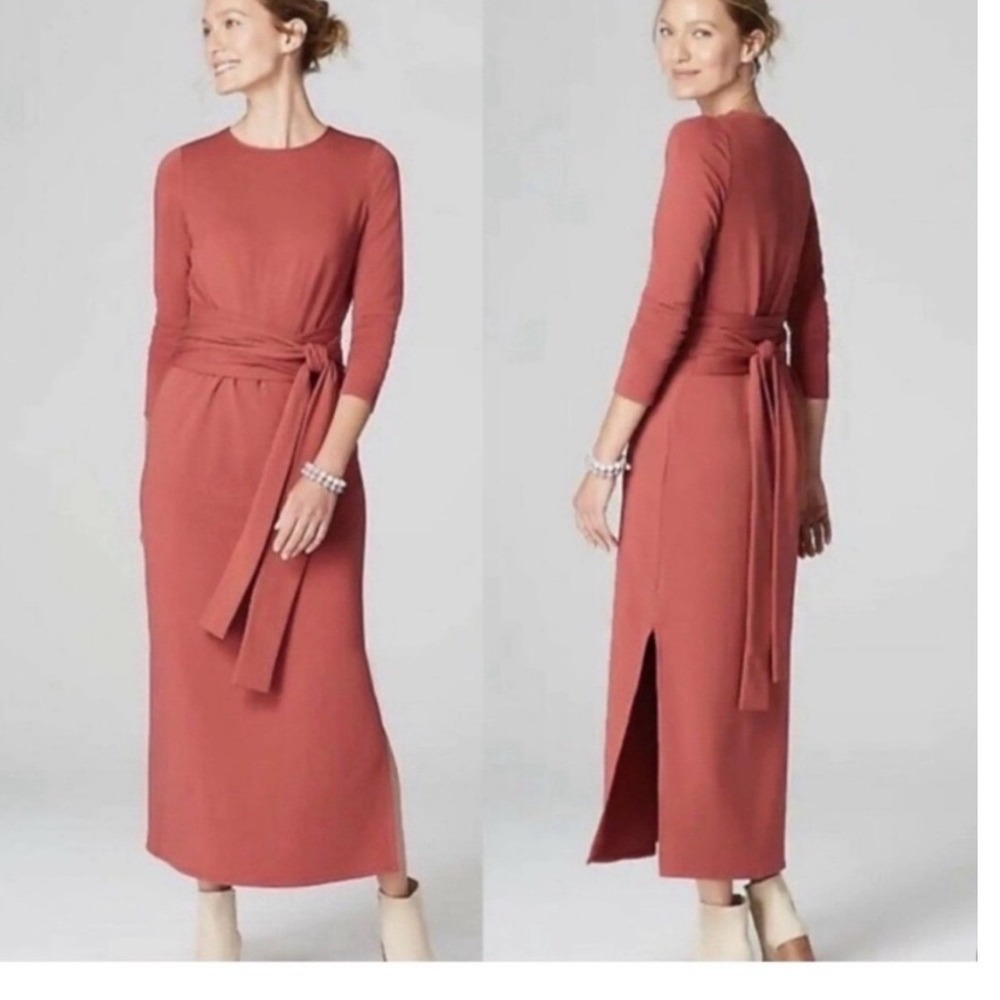 J. Jill Pure Jill Pima Cotton Modal Tie‎ Waist Maxi Dress Rust Terracotta